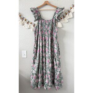 Carla Kiley Collection Floral Smock Sleeveless Midi Dress Tropical Boho Green 3x